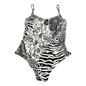 Calvin Klein Black and White One Piece Swimsuit Scoop Neck Adjustable Straps